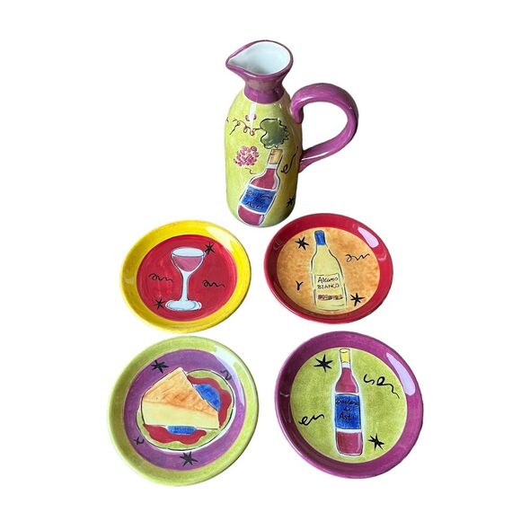 Jennifer Brinley Certified International Cheese/Wine Small PitcherSnack Plates